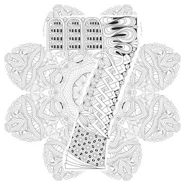 Mandala with numero seven for coloring. Vector decorative zentangle Иллюстрация