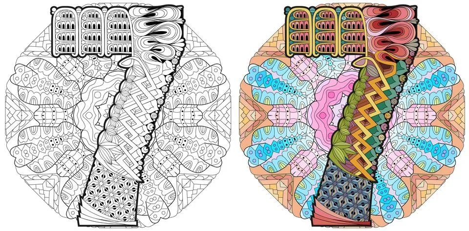 Mandala with numero seven for coloring. Vector decorative zentangle. Colored and イラスト素材