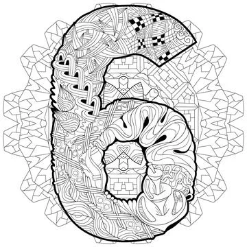 Mandala with numero six for coloring. Vector decorative zentangle イラスト素材