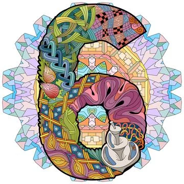 Mandala with numero six. Vector decorative zentangle Иллюстрация