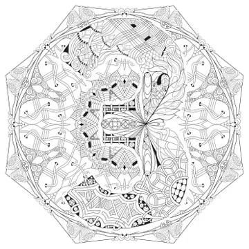 Mandala with numero three for coloring. Vector decorative zentangle Stock Illustration