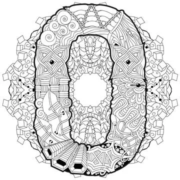 Mandala with numero zero. Vector decorative zentangle Stock Illustration