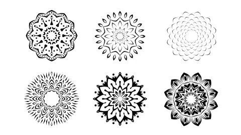 Mandala oriental coloring pattern 6 units set Stock-Illustration