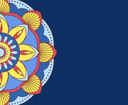 Mandala ornament vector. A symmetrical geometry color flower on blue backgrou Stock Illustration