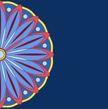 Mandala ornament vector. A symmetrical geometry color flower on blue backgrou Stock Illustration