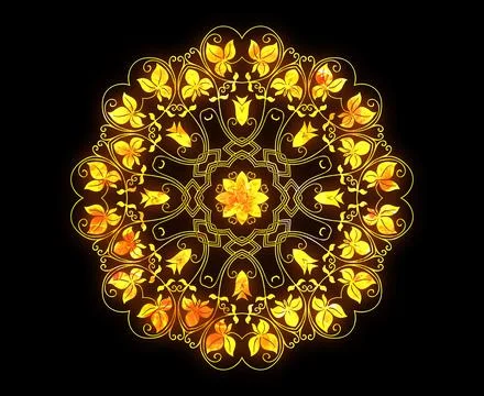 Mandala outline with a bright fire pattern isolated on a black background Illustrazione stock