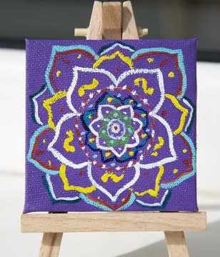 Mandala painted with multi-colored oil paints on canvas Stock Illustration