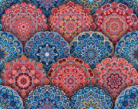 Mandala Pattern Blue Red with Shadows Stock Illustration