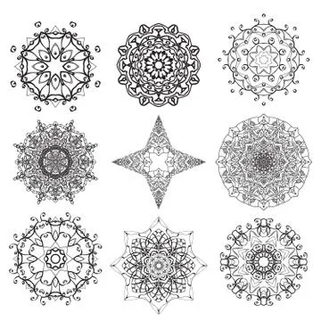Mandala for pattern coloring book.Circular symmetric mandala on white backgro Stock Illustration