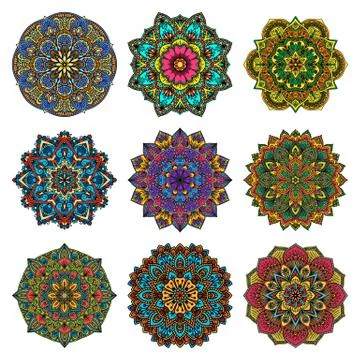 Mandala pattern flower vector set. Stockillustratie