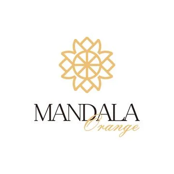 Mandala Pattern Mono Line with Orange Fruit Creative logo design Stock Illustration