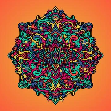 Mandala pattern on orange background. Vector illustration. 스톡 일러스트