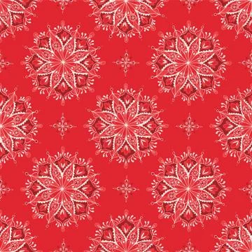Mandala with Red Floral Pattern on Red Background Stock Illustration