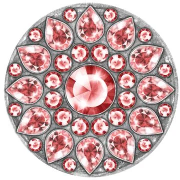 Mandala with red gems. Round pattern, jewelry Stock Illustration
