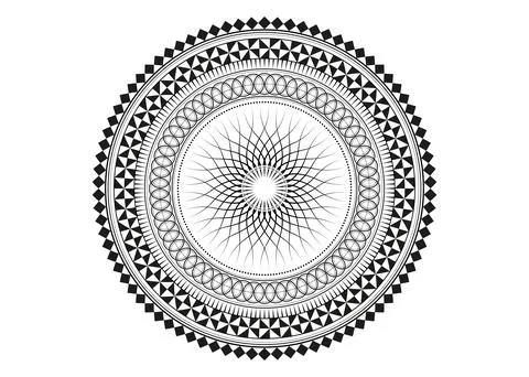Mandala Sacred Geometry symbol elements, black line art. Oriental pattern イラスト素材