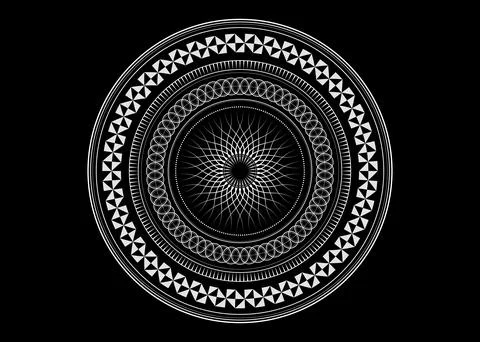 Mandala Sacred Geometry symbol elements, white line art. Oriental pattern, Stock Illustration