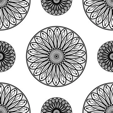 Mandala seamless pattern, black and white wallpaper Stock Illustration