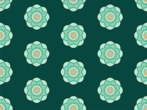 Mandala seamless pattern vector. A symmetrical round green monochrome ornamen Illustrazione stock