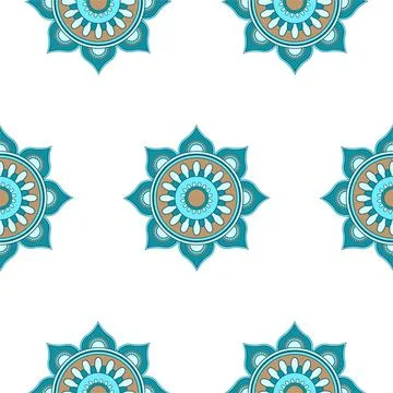 Mandala seamless pattern vector. A symmetrical round blue ornament. Illustrazione stock