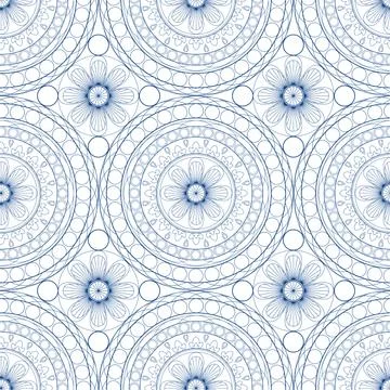 Mandala seamless pattern vector. A symmetrical round blue ornament. 스톡 일러스트