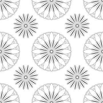 Mandala seamless pattern vector. A symmetrical round black ornament. Illustrazione stock