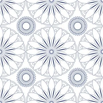 Mandala seamless pattern vector. A symmetrical round blue ornament. Stock Illustration