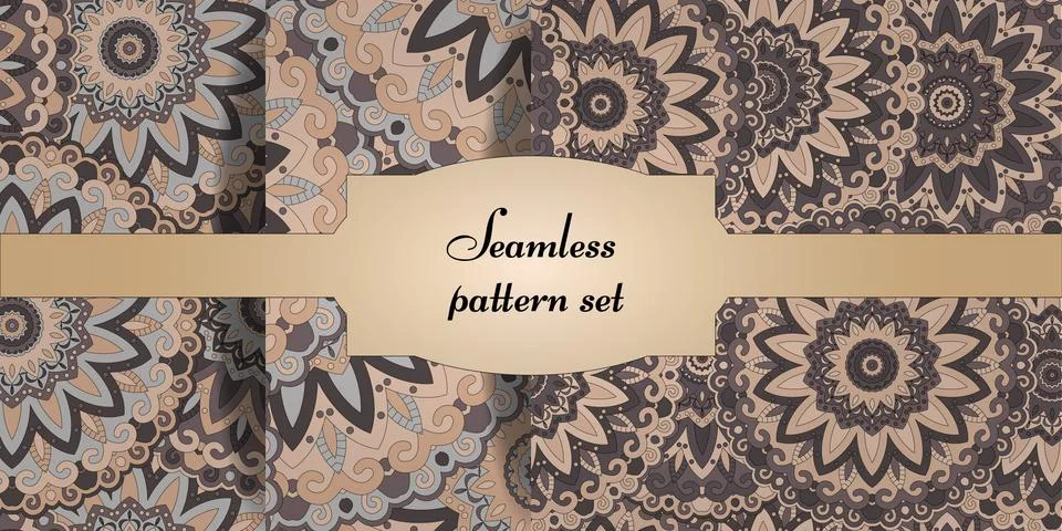 Mandala seamless patterns set. Islam, Arabic, Indian, ottoman motifs. Illustrazione stock