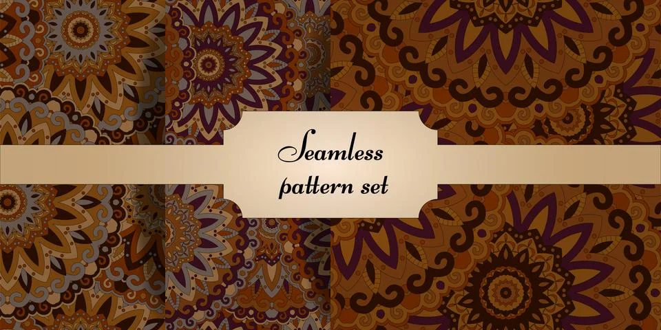 Mandala seamless patterns set. Islam, Arabic, Indian, ottoman motifs. Stock Illustration