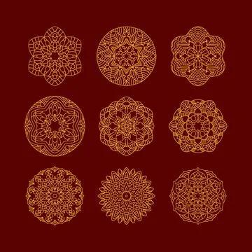 Mandala set. Vintage decorative elements. Hand drawn background. Islam, Arabi Stock Illustration