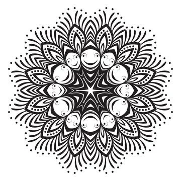 Mandala. Snowflake. Decorative round ornaments. Black and white vector Stock Illustration