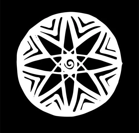 Mandala. stylized multipath star in a circle with a triangular pattern, hand 스톡 일러스트