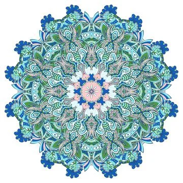 Mandala. Tracery wheel image. Mehndi design. Ethnic doodle art. Curved doodli Stock-Illustration