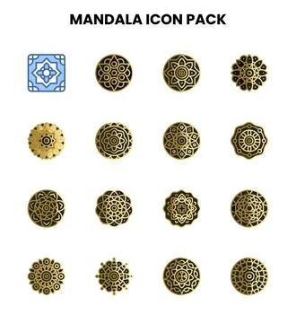 Mandala Two Colour Bundle Icons Pack Stock Illustration