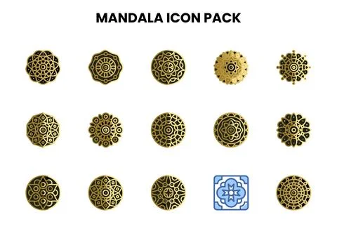 Mandala Two Colour Bundle Icons Pack Stock Illustration