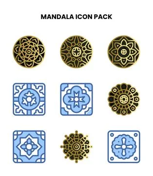 Mandala Two Colour Icons Pack Stock Illustration