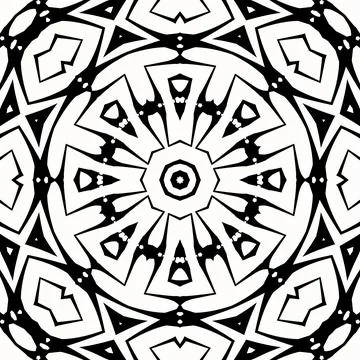 Mandala vector art round symmetrical pattern design in black and white Stock Illustration