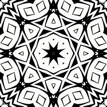 Mandala vector art round symmetrical pattern design in black and white 스톡 일러스트