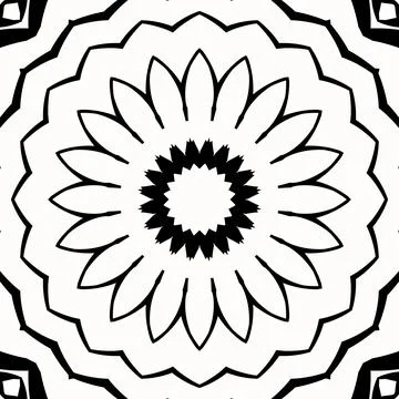 Mandala vector art round symmetrical pattern design in black and white Illustrazione stock