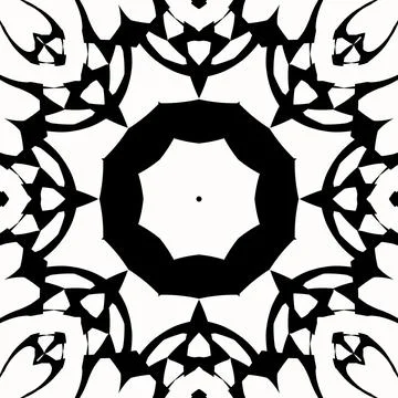 Mandala vector art round symmetrical pattern design in black and white Stock Illustration