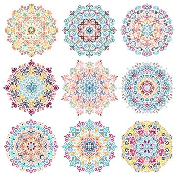 Mandala Vector Design Elements Colorful Blue Stock Illustration