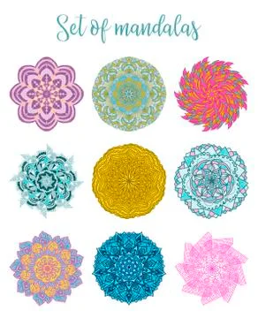 Mandala Vector Design Elements. Round ornament decoration. Colorful flower pa Stock Illustration
