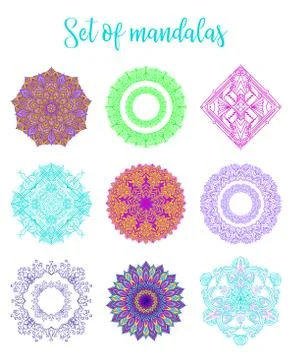 Mandala Vector Design Elements. Round ornament decoration. Colorful flower pa Illustrazione stock