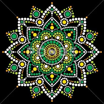 Mandala vector dot art, Aboriginal dot painting, retro folk design Stock Illustration