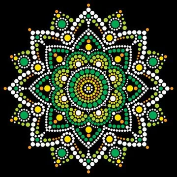 Mandala vector dot art, Aboriginal dot painting, retro folk design Stock Illustration