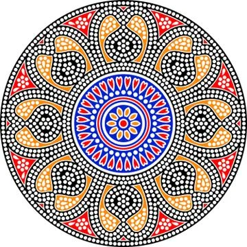 Mandala vector dot art, Aboriginal dot painting, retro folk design Stock Illustration