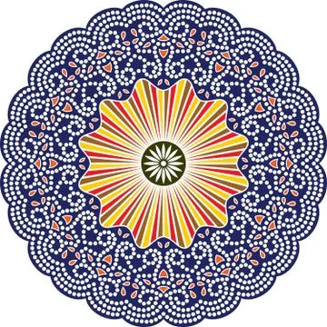 Mandala vector dot art, Aboriginal dot painting, retro folk design Stock Illustration
