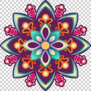 Mandala vector graphic is floating on transparent background with layered petals Stock Illustration