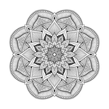 Mandala vector line pattern, esoteric boho ornament, coloring book design 스톡 일러스트