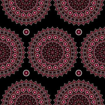 Mandala vector seamless pattern, Aboriginal dot painting design Stock Illustration