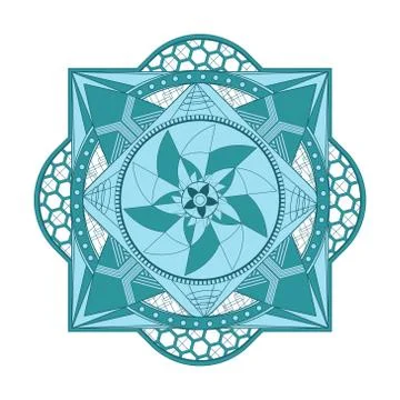 Mandala vector. A symmetrical round blue monochrome ornament. Stock Illustration